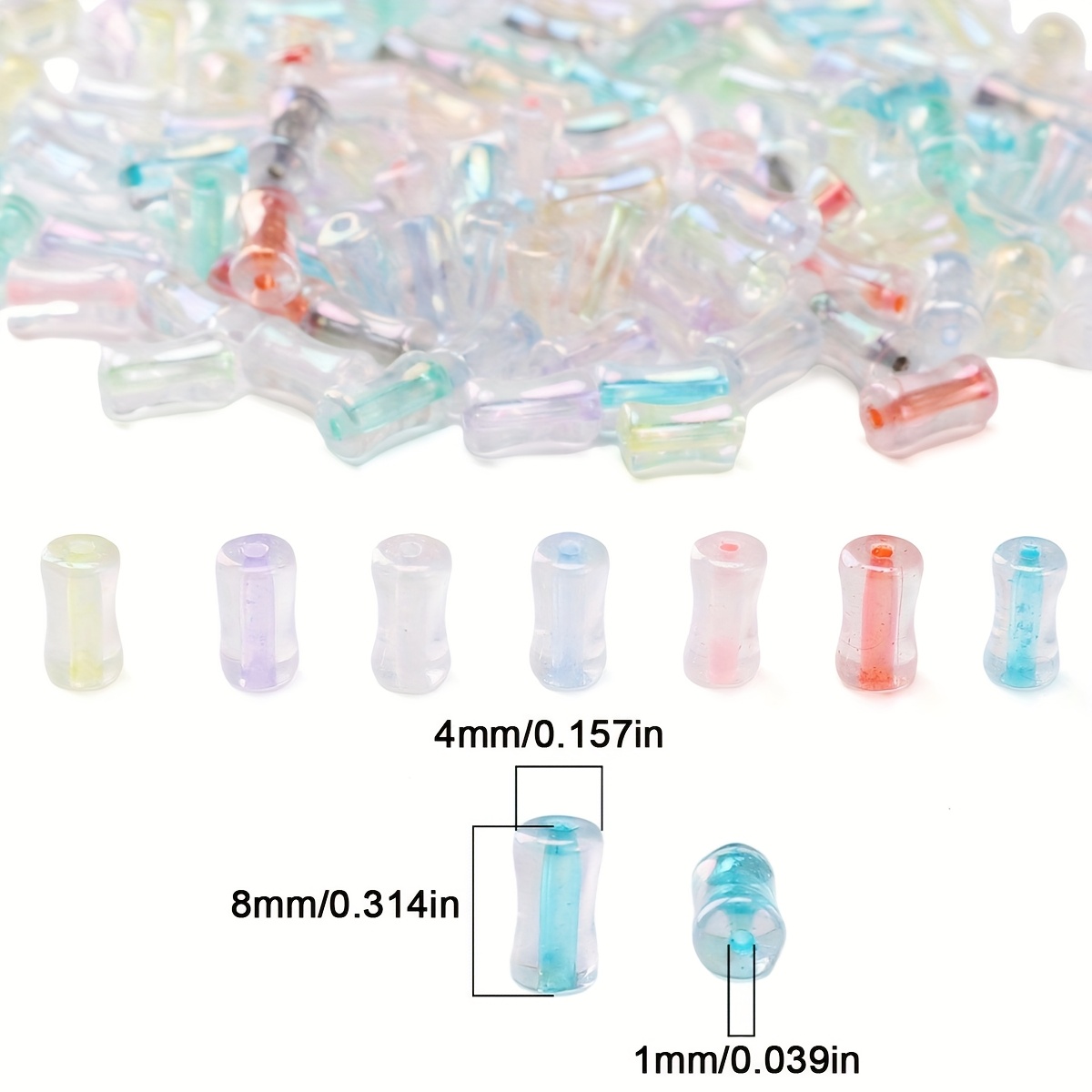 45/90pcs Colorful Glass Iridescent Bamboo Beads for Jewelry Making